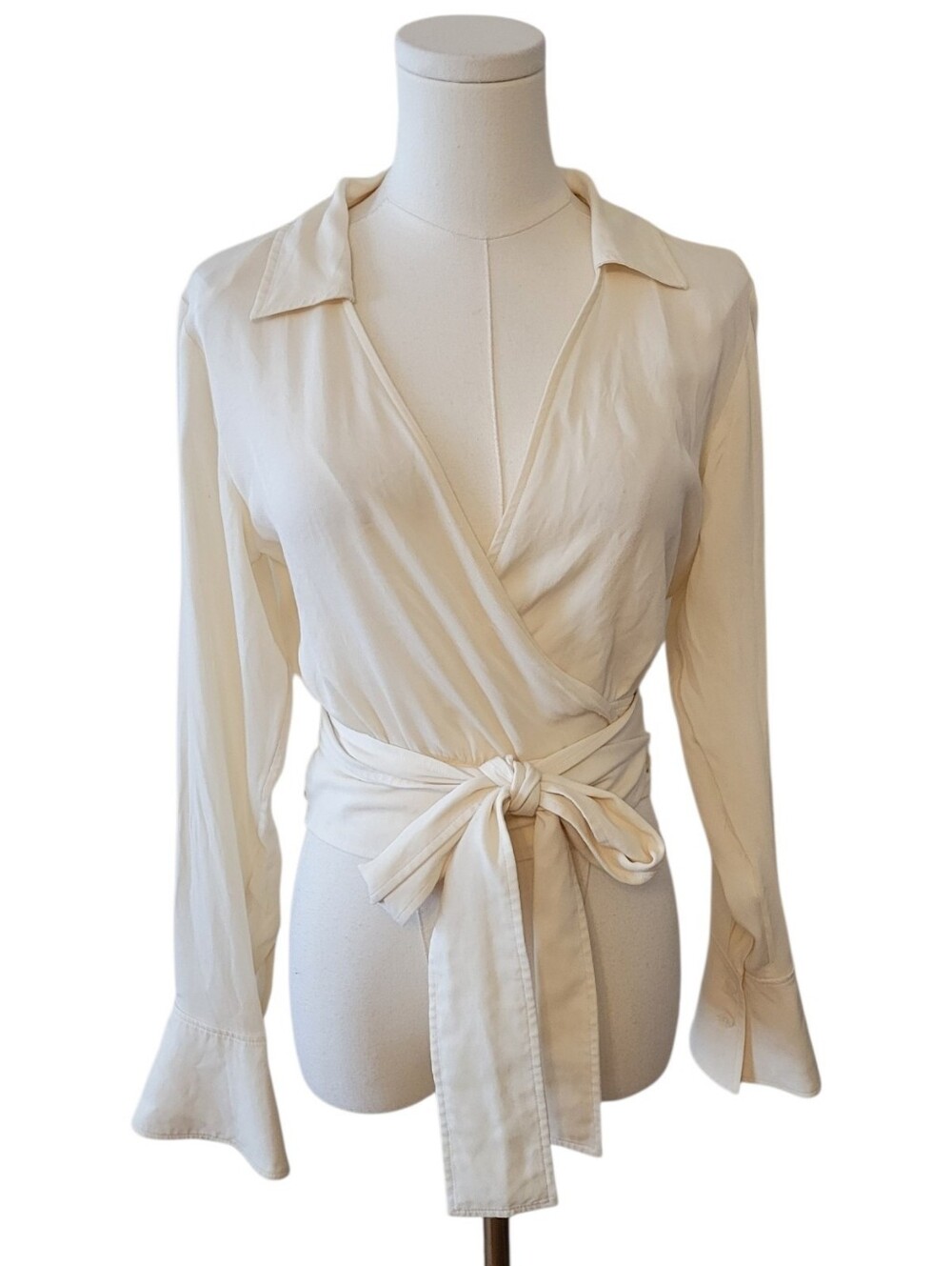 & Other Stories Ivory Bell Sleeve Wrap Blouse‎ Top Size 4